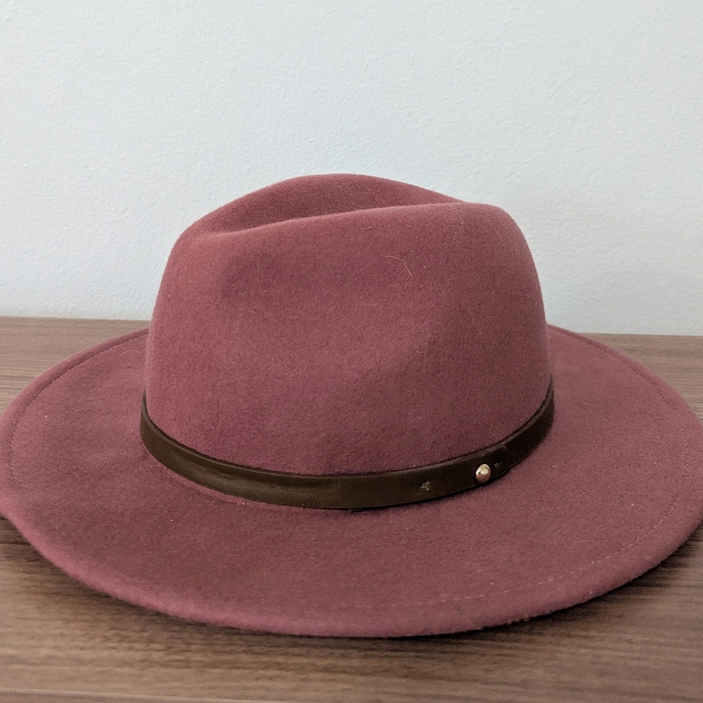 Free People Wythe Leather Band Felt Wool Hat Metal Stud Pink One Size - Picture 3 of 9